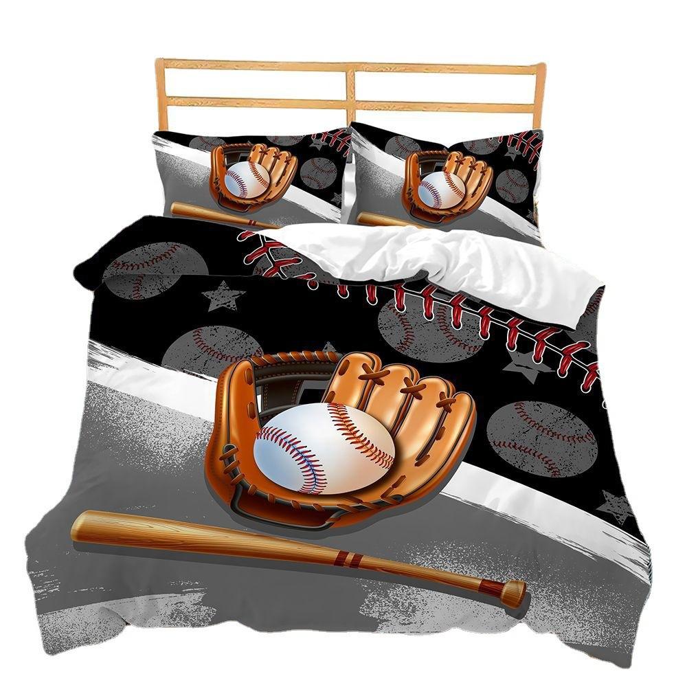 Baseball Sports Pattern Printing Quilt Cover Pillowcase 3D Digital Printing Three-Piece Set