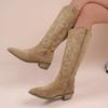 Fashion Women Boots Embroidered Western Cowboy Boots Spring Autumn Pointed Toe Thick Heel High Knee Boots PU Leather Long Boot Botas New