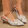 Women's Polka Dot High Heels Sandals  Summer Bowtie Decor Kitten Heeled Sandals Woman Pointed Toe Slingback Party Shoes