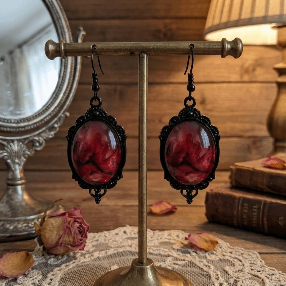 Black Frame Gothic Resin Earrings Oval Shape Drop Earrings Street Photography
