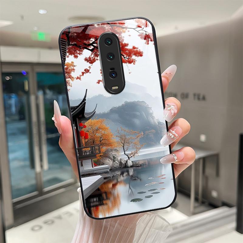 Cute Cartoon Cats Flower Case For Xiaomi Mi 9T Redmi K20 Pro Poco F2 Tempered Glass Phone Case Protective Back Cover Hard Shell