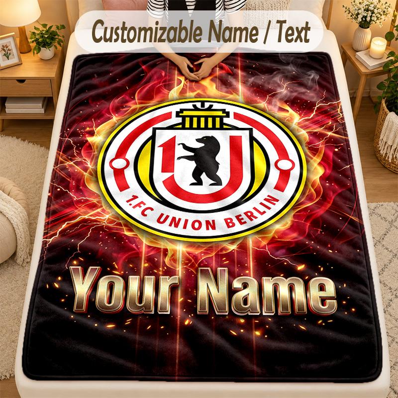 Flanell-Decke 1. FC Union Berlin Benutzerdefinierter Name Text Personalisierte Weiche Warme Überwurfdecke Heimdekoration Geschenk