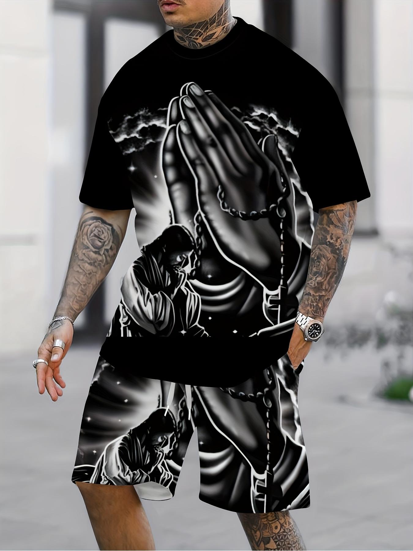Prayer Hand Print Breathable Quick Dry Men s Casual Set S