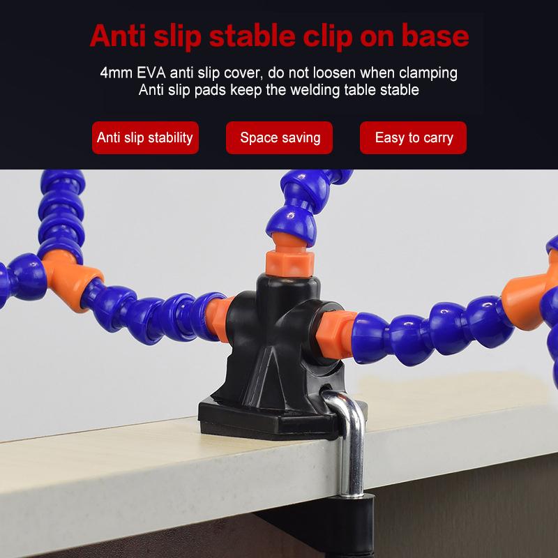 Desk Mount Articulating Arm with 3/4/5-Jaw Helping Hand Clip - Flexible Holder for PCB Soldering, Repair, and Electronics Work