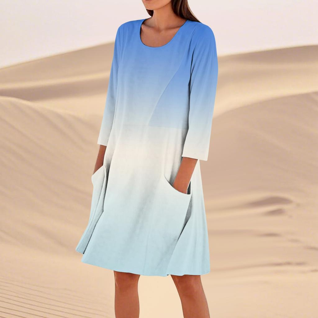 Rochie Casual Largă de Modă Imprimată cu Mâneci 3/4 pentru Femei