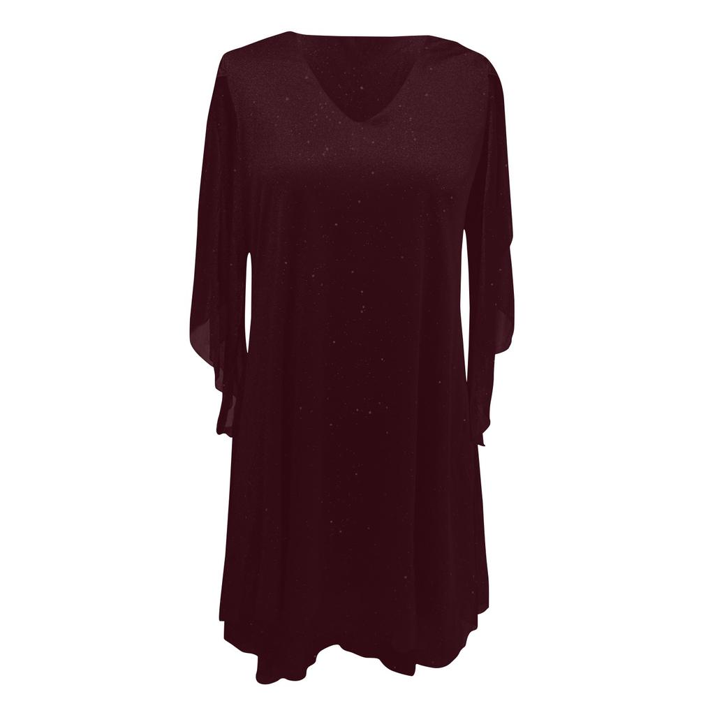 Women's Fashion Long Casual Dress With Irregular Sleeves In Solid Color Sequins