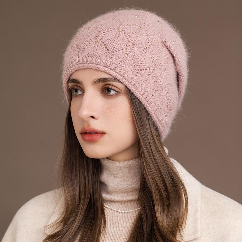 Winter Rabbit Fur Knitted Hat Women's Pullover Hat