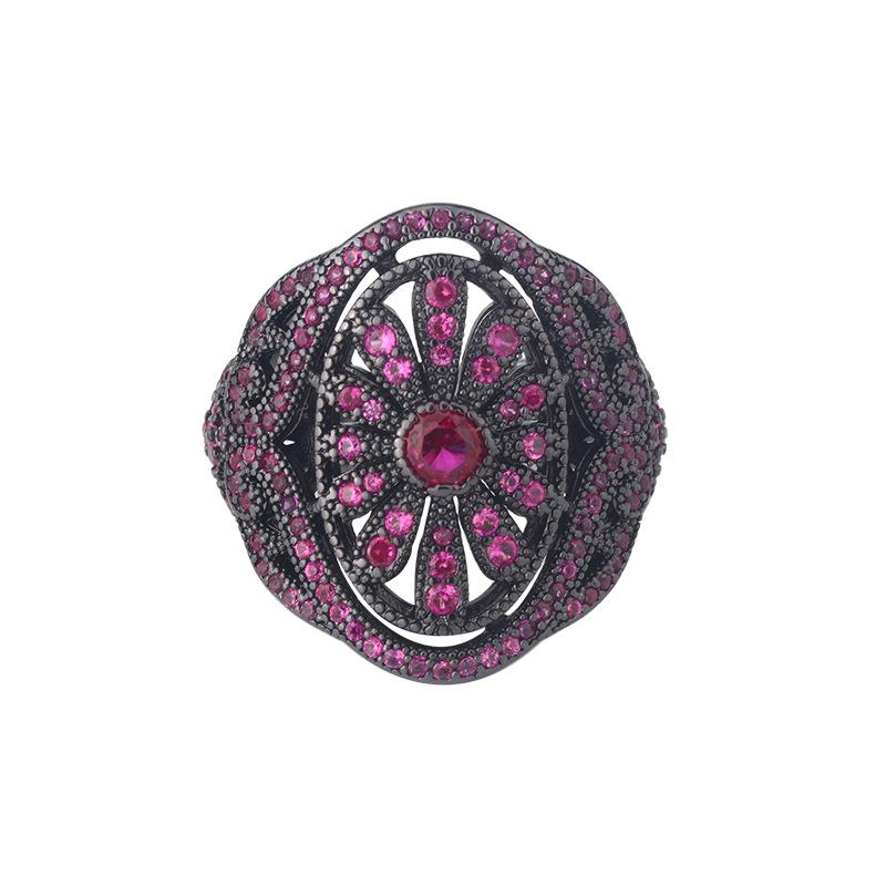 Jewelry Copper Bottom Gold-Plated Simulation Red Corundum Black Gold Personality Temperament Ring Women