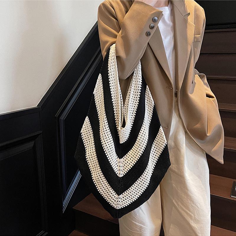 Women Crochet Tote Hollow Out Beach Large Capacity Fashion Knitted Hobo Simple Shopping Bag for Travel Vacation