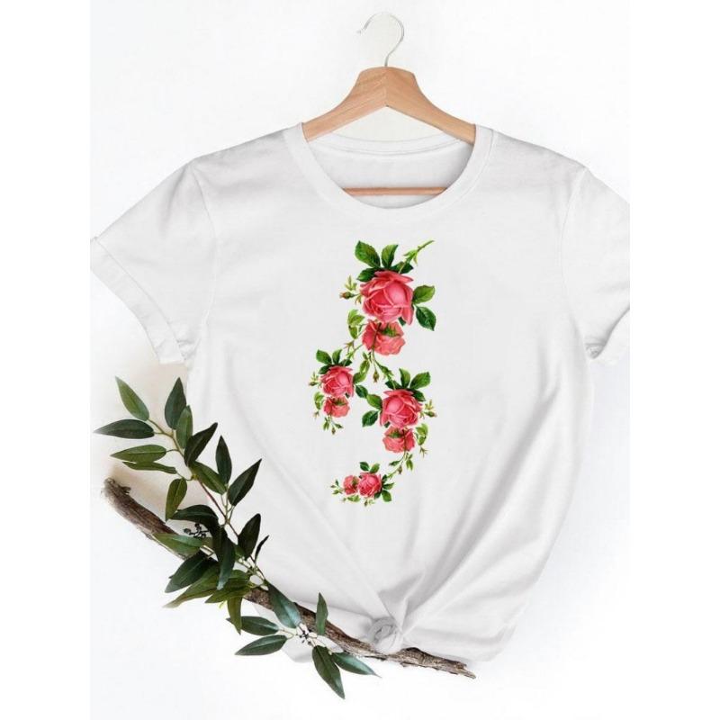 Fashion Tshirt Womens Classic Printed Pattern Series Allmatch Casual Oneck Commuter Comfortable full of energy Top Tshirt S