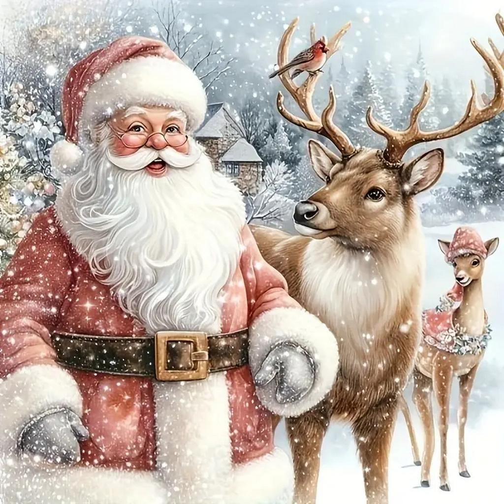 DIY Full Round Diamond Paint Křížový steh Veselé Vánoce Santa Claus Sněhulák Domácí dekorace Umění Diamantová malba 5D Diamantová umělecká malba