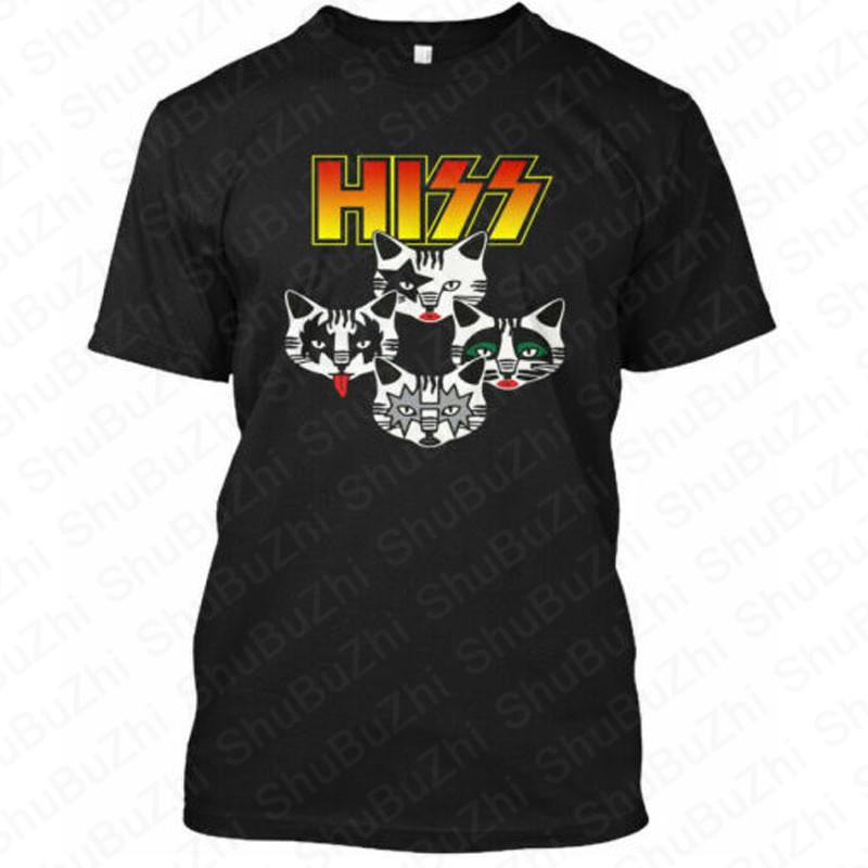 KISS Hiss Cat Parody Funny Tshirts Rock Meow Group Men T Shirt KISS Rock Roll Man Cotton T-Shirt Drop Shipping