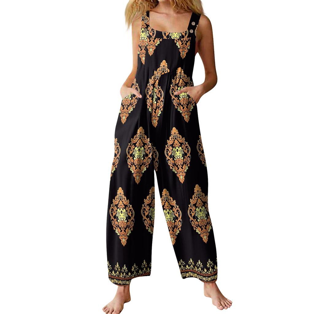 Women's Casual Jumpsuit Sleeveless Popular Floral Print Jumpsuit