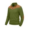 Herbst Winter Herren Color Block Sweatshirt Vertikal Rippstrick Halber Reißverschluss Stehkragen Pullover Wildlederflicken Schulter Ellbogen Vintage Lässig Langarm Oberteile