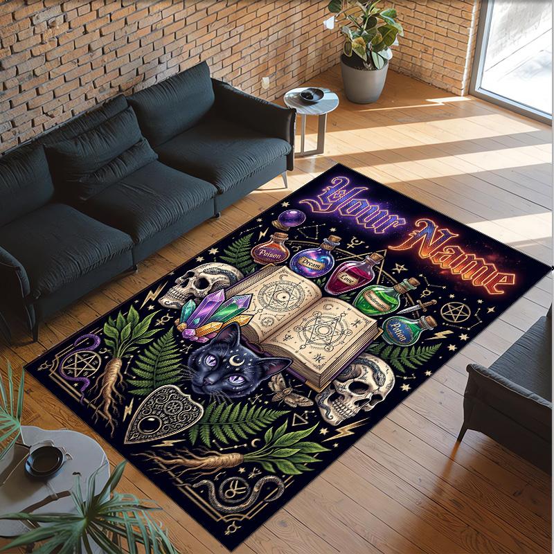 Witchcraft Theme Crystal Velvet Rug Personalized Custom Name Text Soft Floor Mat Home Decor