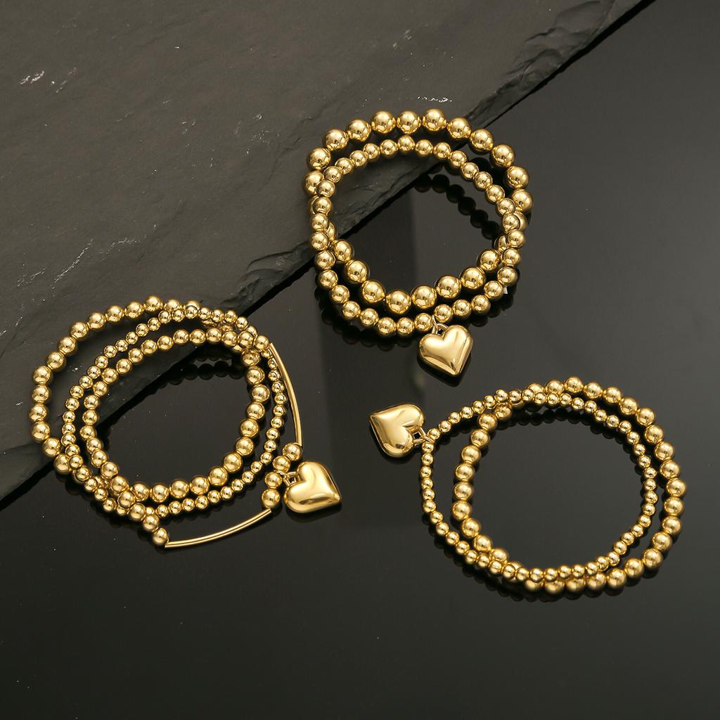 Vintage Multi-layer Layered CCB Bead Bracelet Set Fashion Heart-shaped Pendant Women's Elegant Daily Party Vacation Zircon Gift