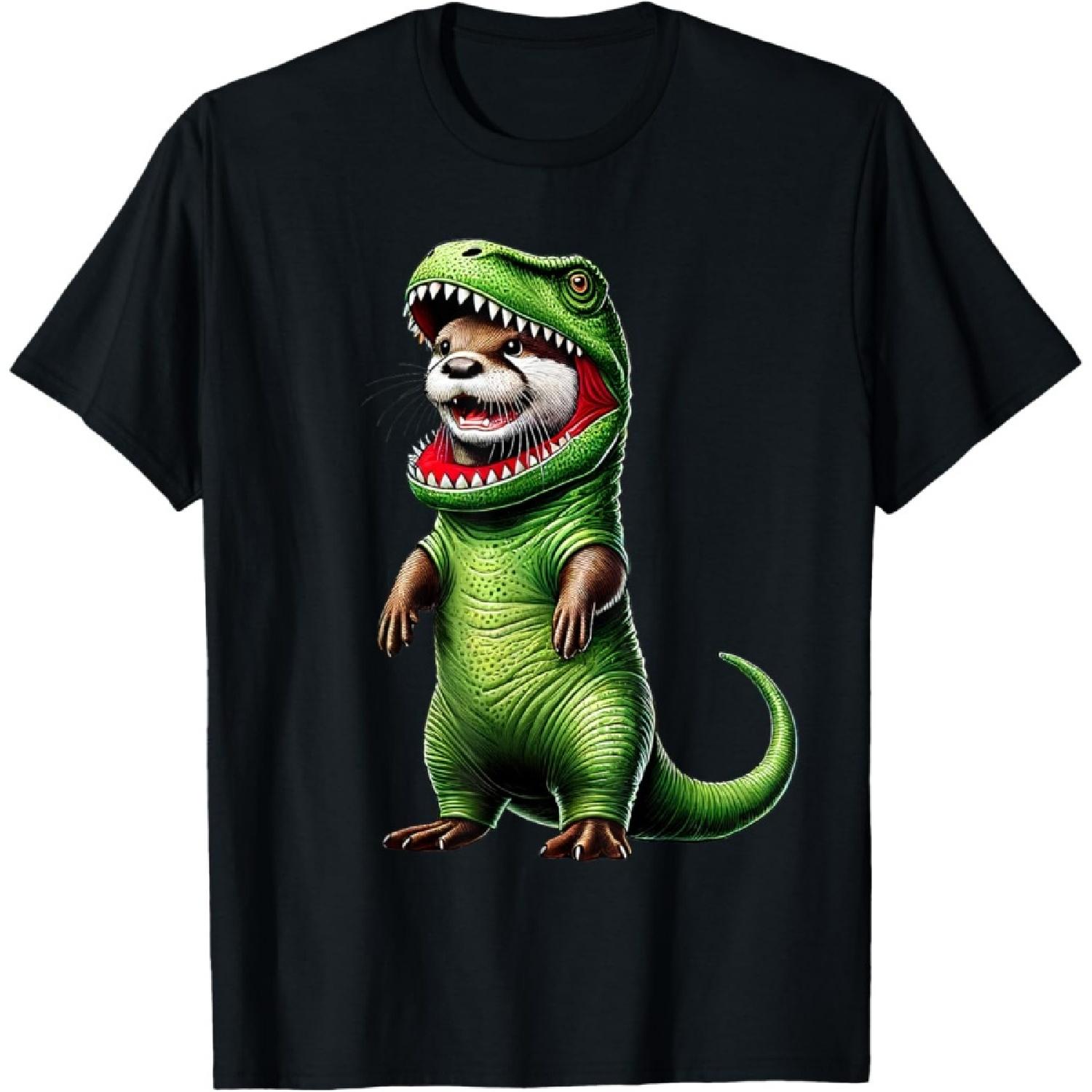 Funny Otter Wearing T-Rex Dinosaur Outfit Otter Lover T-Shirt S