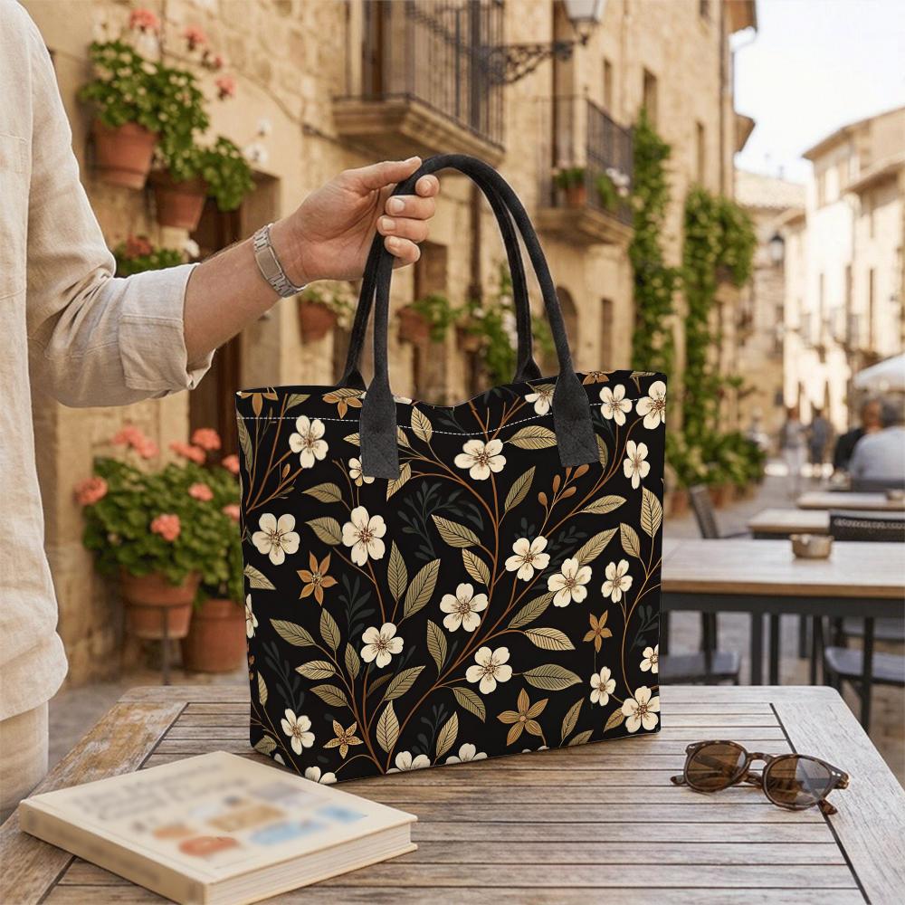 Vintage Floral Print Tote Bag Stylish Casual Daily Carry Handbag for Women