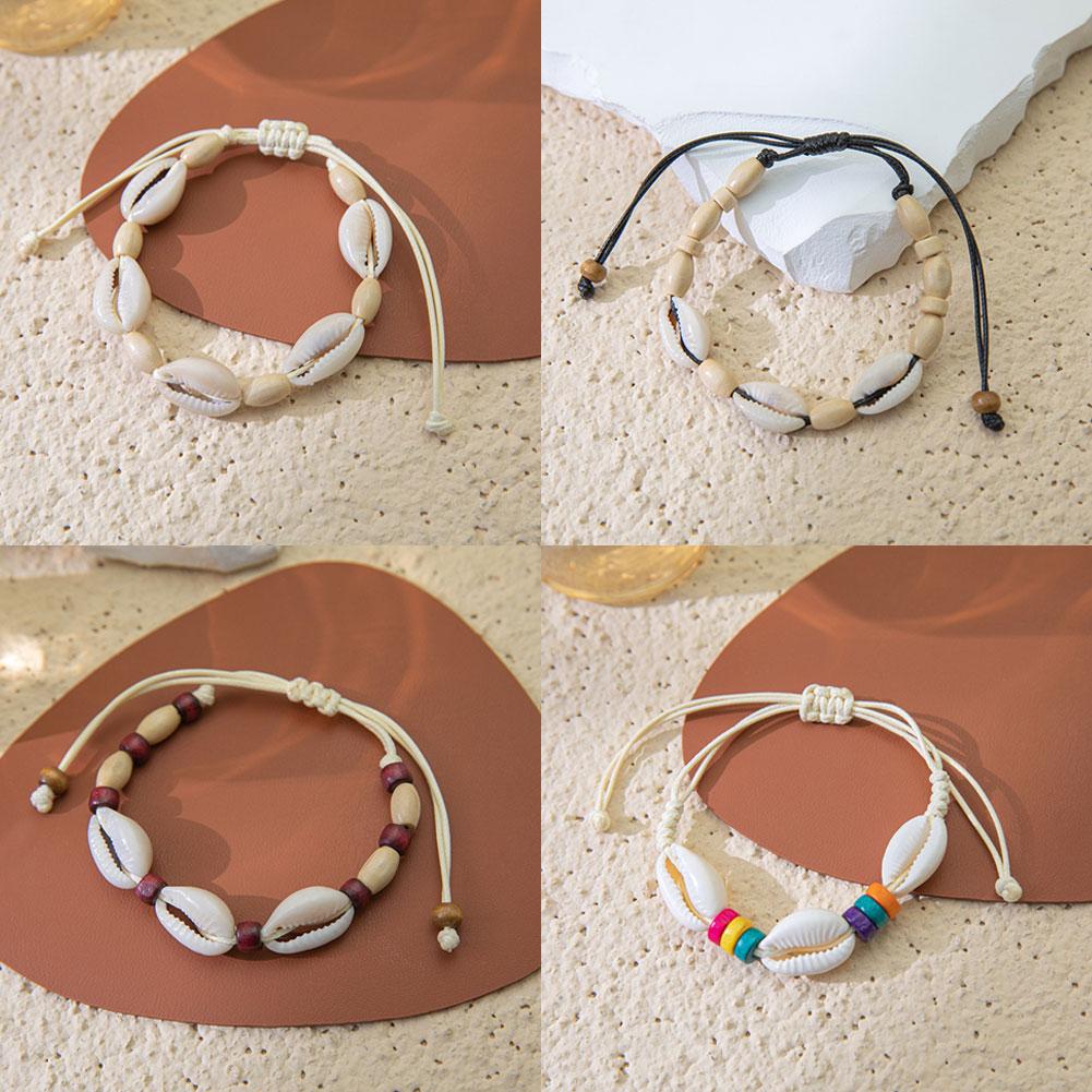 Shell Bracelet Hand Woven Bracelet For Women Summer Beach Adjustable Wax Rope Chain Bracelet Jewelry Accessories Gift