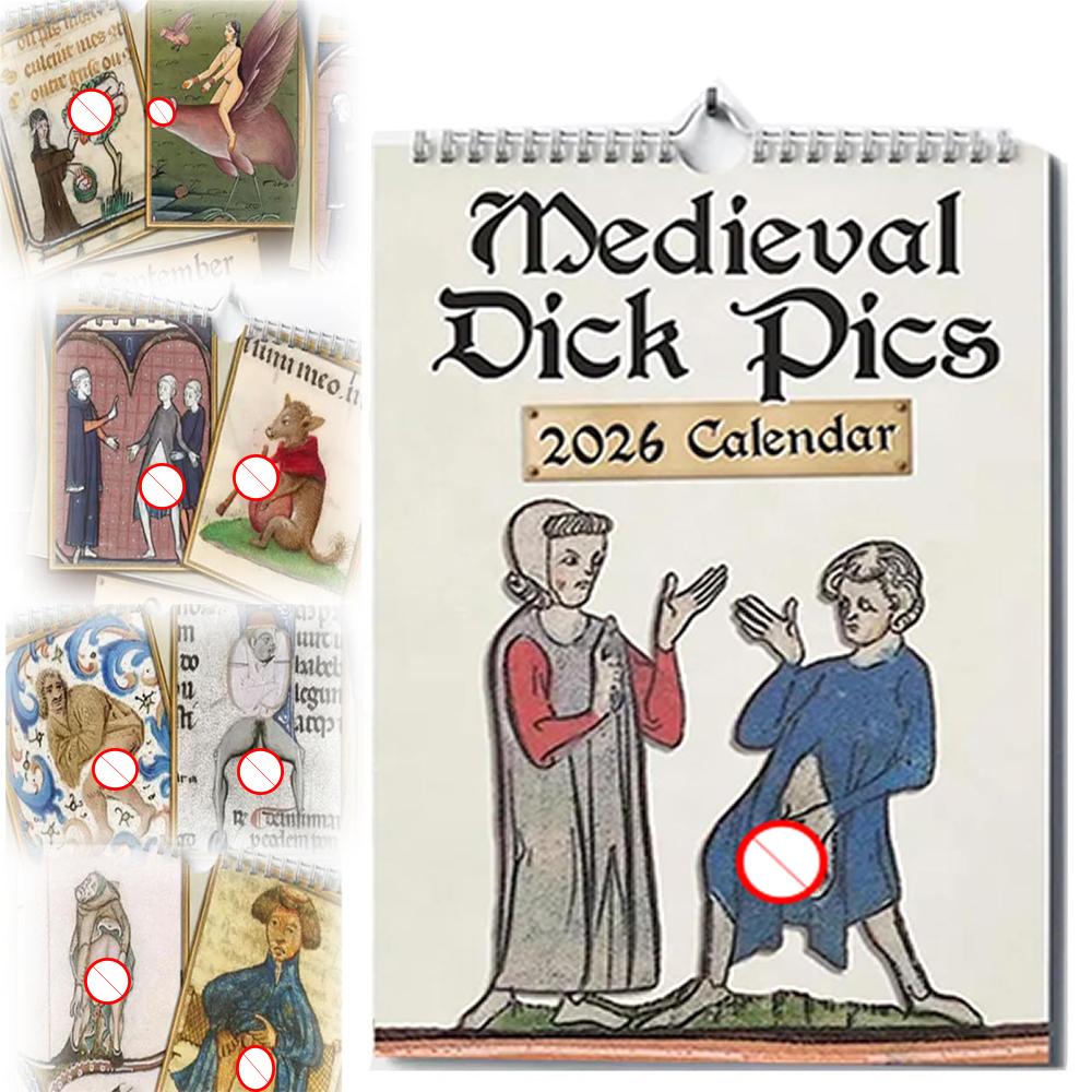 New 2026 Calendar Funny Creative Medieval Illustration Daily Weekly Monthly Planner Organizer Home Decor Accessory Wall Calendar