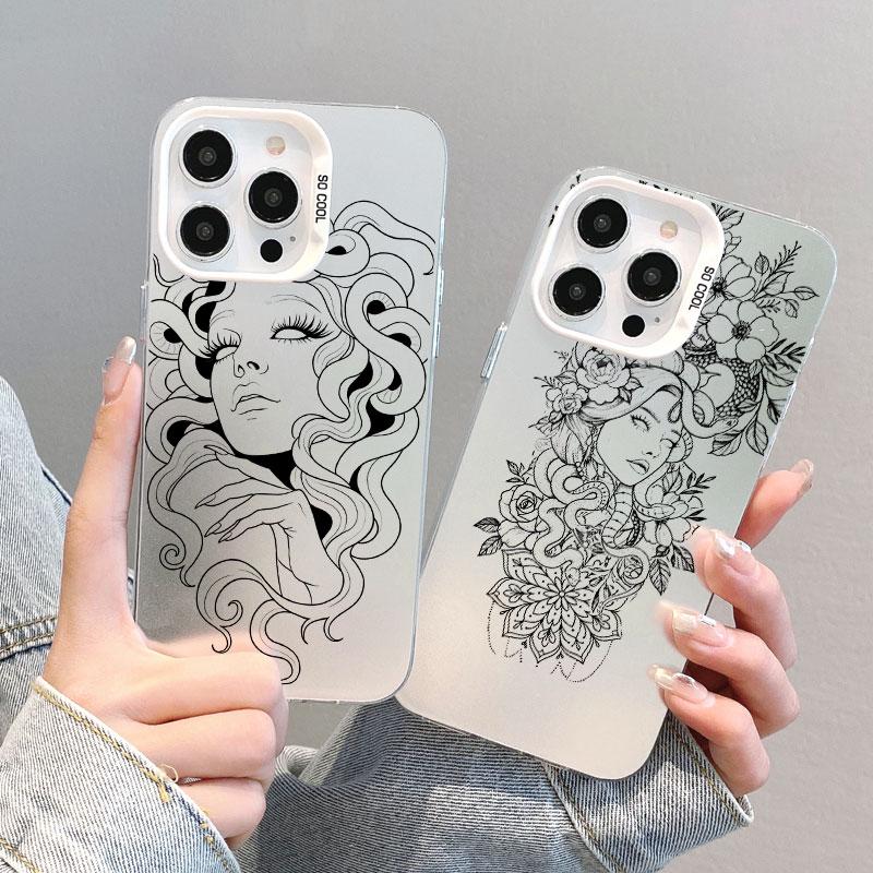 Beautiful Flower Girl Line Design Durable Laser Phone Case For iPhone 13 Mini 12 11 Pro Max 17 16 15 14 Pro Max Plus Back Covers