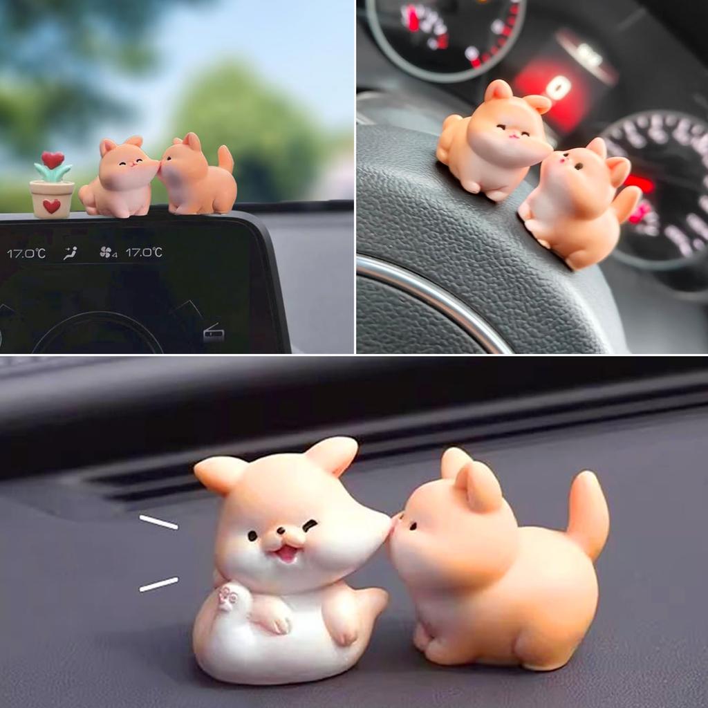 Cute Kiss Face Animal Car Dashboard Decoration, Funny Micro Landscape Car Interior Rear Mirror