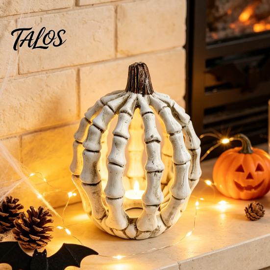 Decorative Pumpkin Skulls Halloween Skull Figurine, Realistic Resin Skeleton Statue Decorations, Spooky Gothic Home Accents Desktop Ornaments