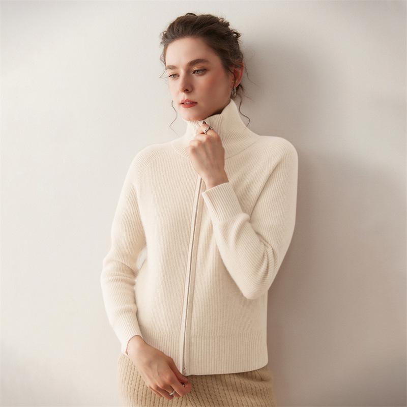Lekasha Cashmere 2026 Stand-up Collar Women's Double Zipper Cardigan Coat