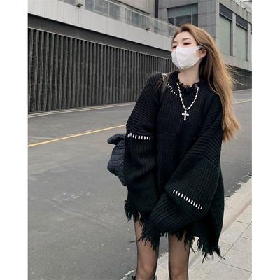 Gothic Harajuku Black Sweaters Pullover Oversize Women Mall Goth Tops Streetwear Korean Autumn Knitwear