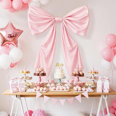 43 x 24 Pouces Grande Décoration de Fête Thème Nœud Décor Nœud Rose Géant Ruban de Satin, Contient Feutre Grand Nœud Rose Décor Mural