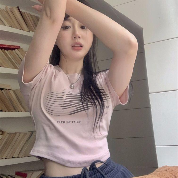 Short Design and Hot Girl Base for Women In Summer New Style for Short-sleeved Slim T-shirt Top