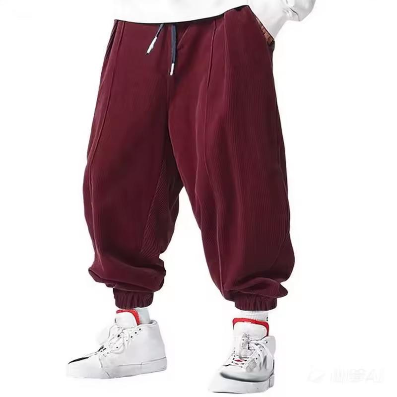 Spring Autumn Men's Casual Loose Drawstring Pants Fashion Sweatpants Solid-color Corduroy Trousers Jogger Training Men Pants