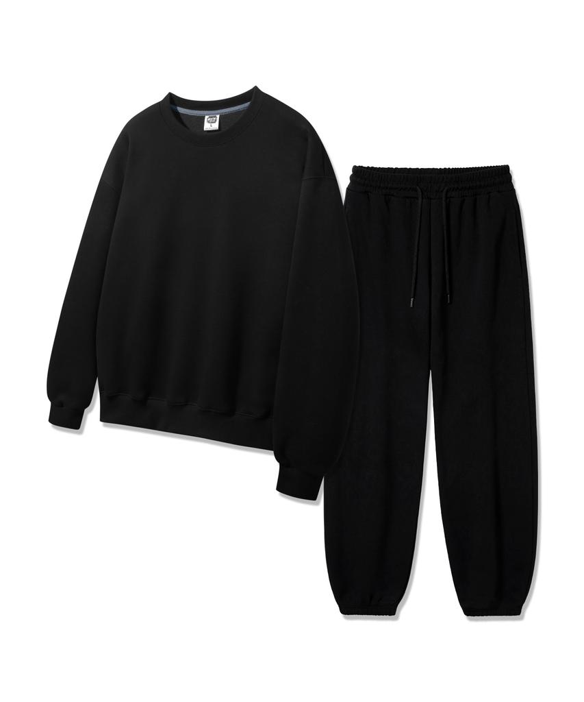 ALVINCLO [Set][Fleece-Lined] Plain Oversized Sweatshirt Jogger/Semi-Wide Pants Set