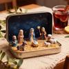 PVC Weihnachtskrippe Mini Größe Blechdose Verpackung Krippenfiguren Set Pferdetrog Design Miniatur Szene Figur