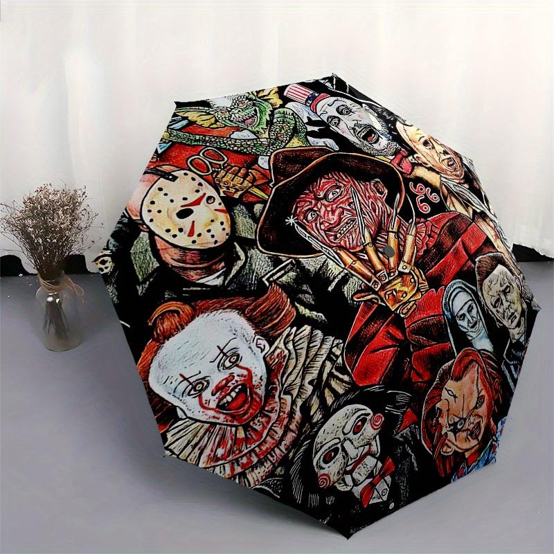 Halloween Horror Characters Circular Wall Sticker, Freddy, Jason, Michael Myers, Pennywise & More! Umbrella, Cute Umbrella with Cute Design, Portable