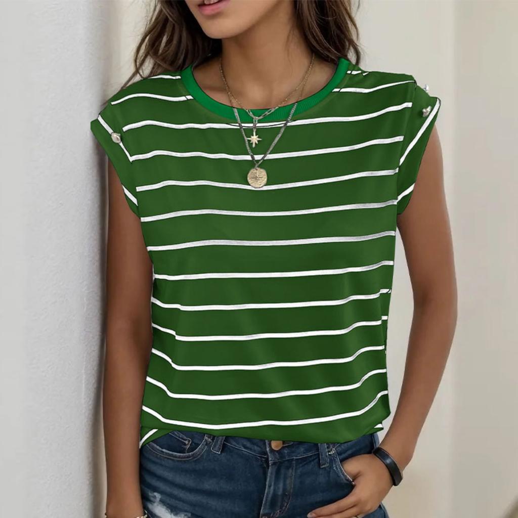 Summer Women's Classic Striped Sleeveless T-shirt Casual Versatile European American Style Tops