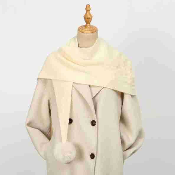 Premium Solid Color Knitted Hair Ball Shawl Soft Scarf Women Winter Warm Thicken Wraps Neck Protection Shawl Fluffy Pompom Scarf