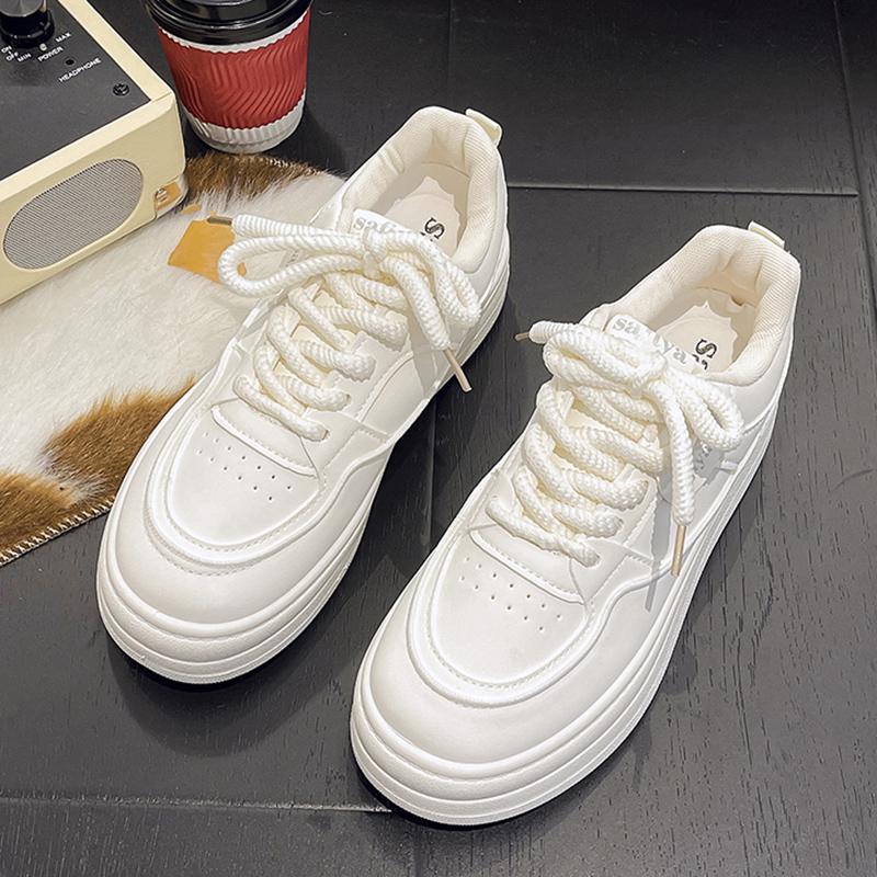 New Fashion Chunky White Sneakers Woman 2024 Autumn Thick Bottom Vulcanized Shoes Wman Pu Leather Platform Sneaker Shoes Female
