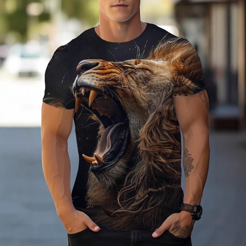 Herr T-shirt Sommar Casual T-shirt 3D-tryckt Street Dominerande Lejon T-shirt