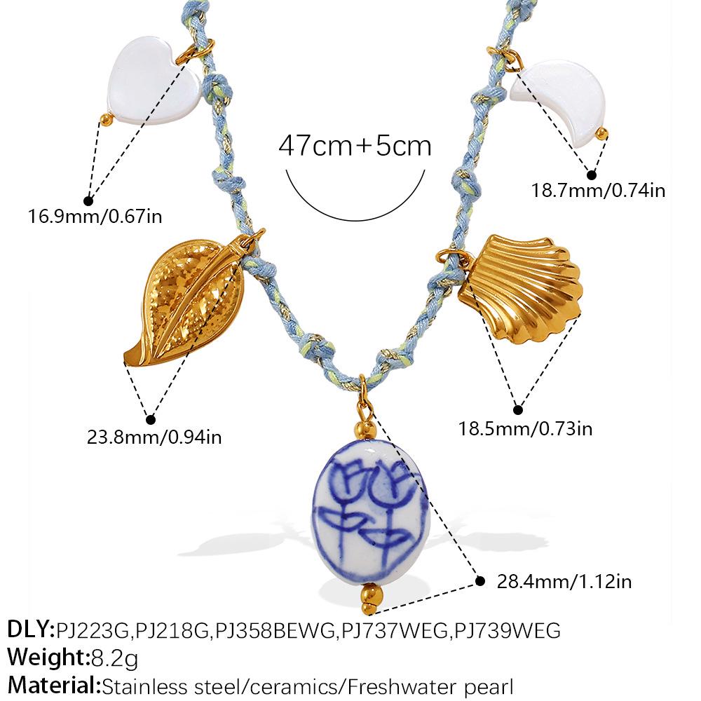 DIY Strandstil Buntes Seil Halsketten- & Armband-Set mit Meeres-Serie Edelstahl-Anhänger
