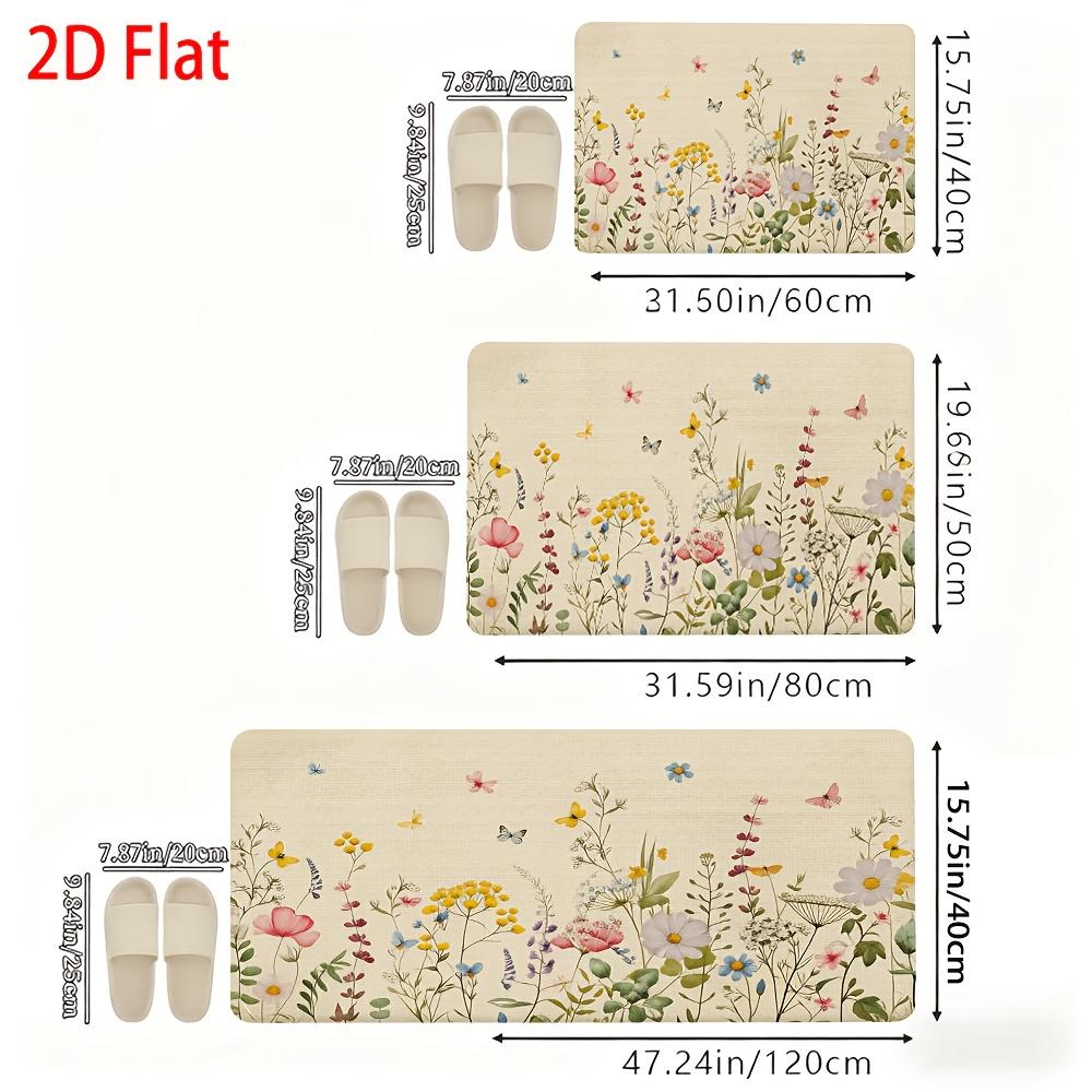 1Pcs Anti Fatigue Kitchen Rugs Floral Print Waterproof Non Slip Thick Cushioned Kitchen Mat Heavy Duty Comfort Standing Mat for