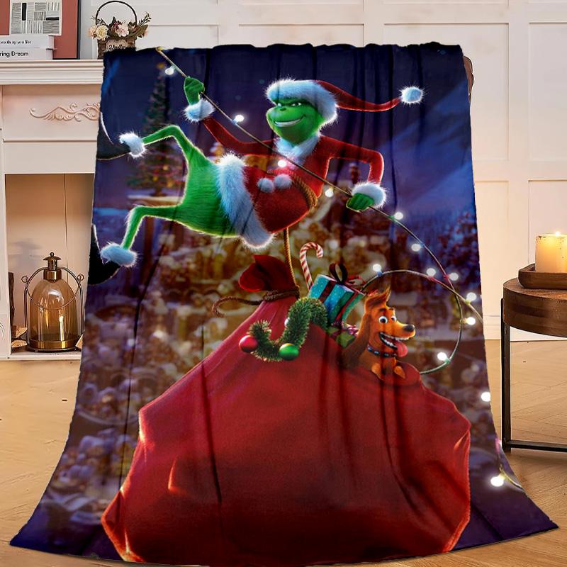 1PC Green monster Christmas Spirit Flannel Blanket Gift, Suitable for Both Men And Women, Soft Ideal for Beds And Sofa, Birthday Or Christmas Gift