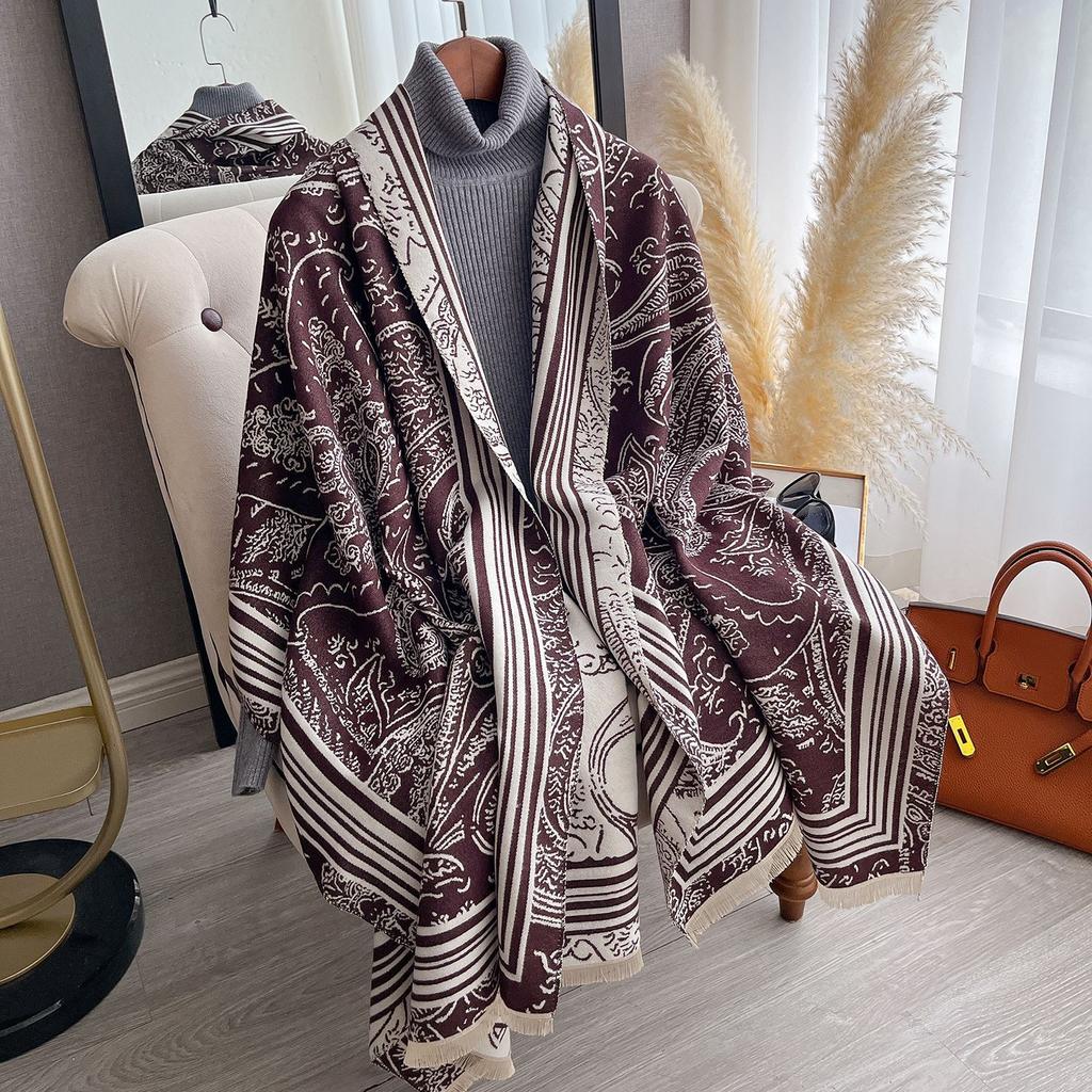 High-End Black Cashew Flower Scarf Women'S Imitation Cashmere Warm Scarf Shawl On Both Sides