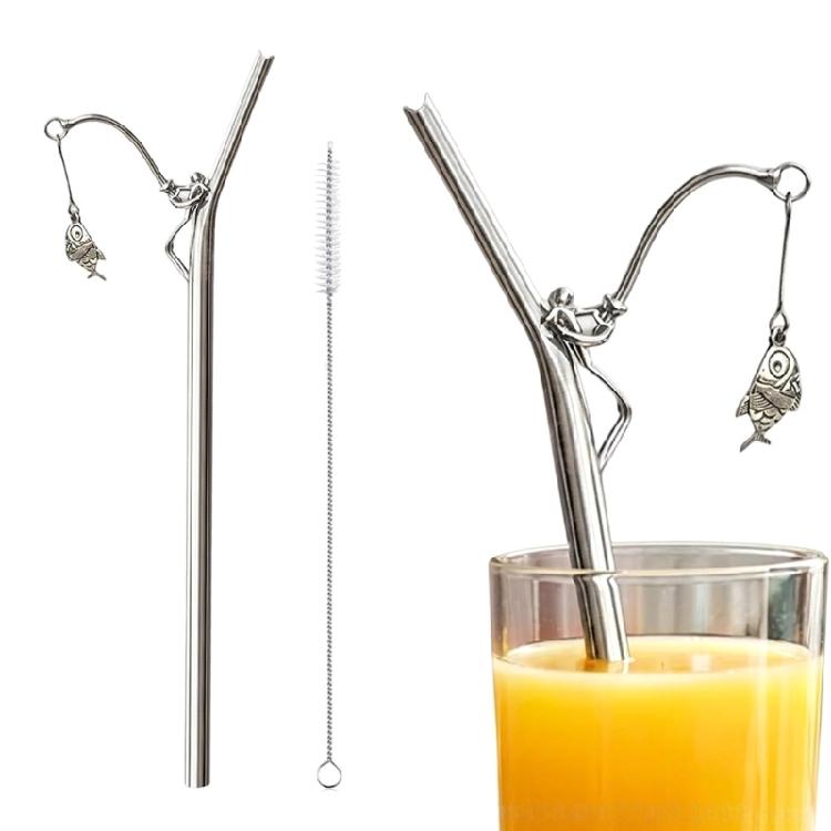 

Decorative Fishing Design Charm Metal Straw Beverage Drinking For Restaurants Cafes And Home Kitchens Dishwasher Safe