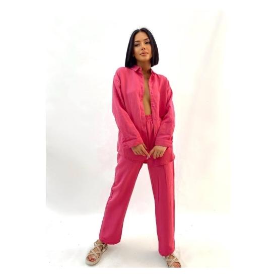 Costum dublu damă Cămașă de in Set pantaloni elastici