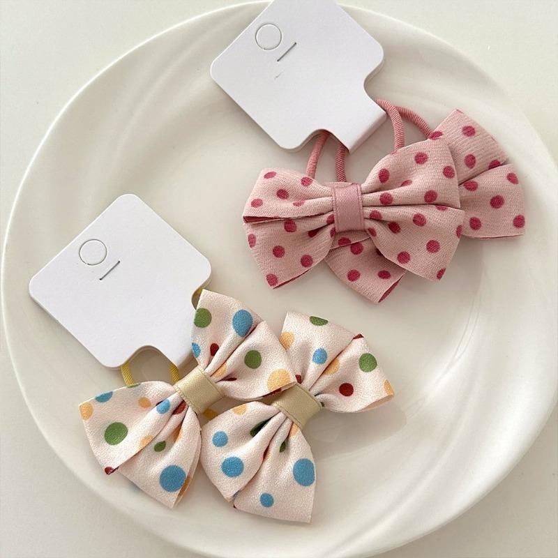 Fabric Handcrafted Bow Hair Ties for Children, Polka Dot Checkered Braided Hair Bands, Girls' Rubber Band Hair Clips