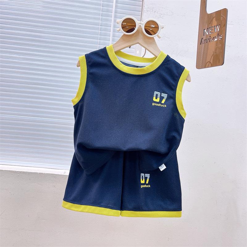Children's Waffle Knit Sleeveless Sports Set – Breathable 2-Piece Basketball Uniform for Boys and Girls