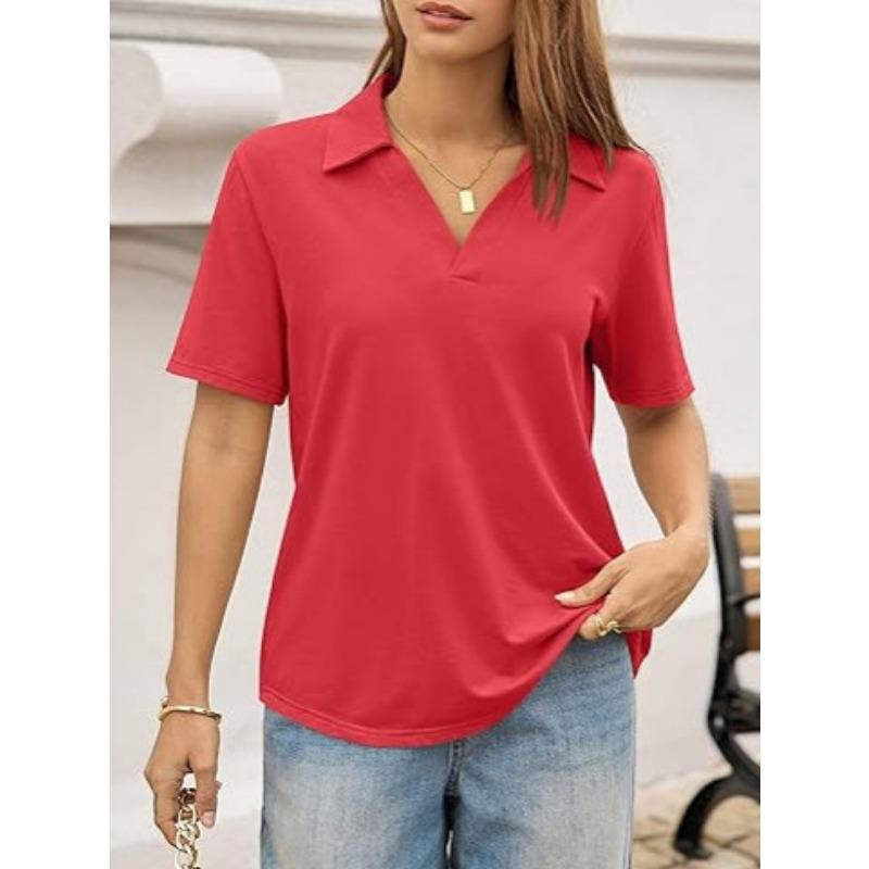 Nouveau haut polo décontracté simple à manches courtes de couleur unie pour femme