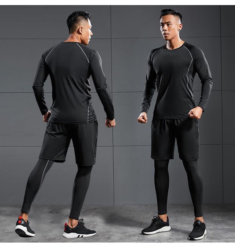 Men's Fleece-Lined Breathable Fitness Set: Warm Base Layer Tights & Long Sleeve Shirt for Running/Basketball
