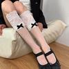 Women Sexy Transparent Lace Stockings Ballet Style Bowknot Knee High Socks Summer Thin Slim Sheer Stockings Stitching Long Socks